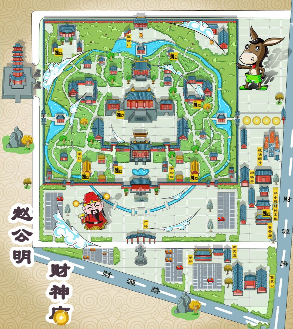 崇州寺庙类手绘地图